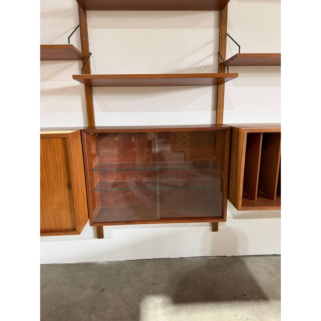 Wood Teak Three-Bay Modular Wall Unit With Sliding Door Cabinets Danish Mid-Century Modern 1960s For Sale - Image 7 of 12