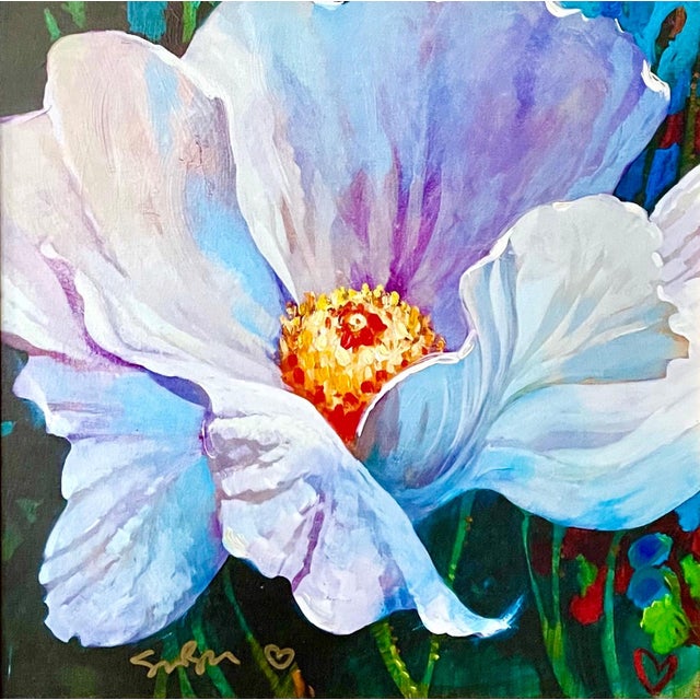 Simon Bull, British (Born 1958) Hand Embellished Giclee on Canvas "Whisper" (white flower) Hand signed Lower Left,...