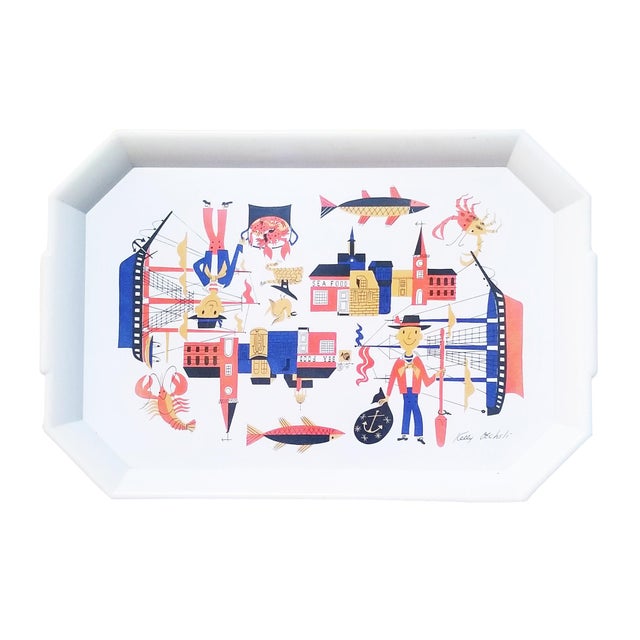 Vintage MCM Kelly Oechsli Waverley Products "Seafood" Tray.