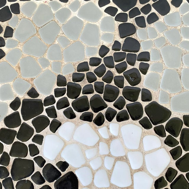 1950s Mid Century Mosaic Table Petite Side Table Indoor Outdoor Furniture Retro Pink Black White Tile For Sale - Image 5 of 11