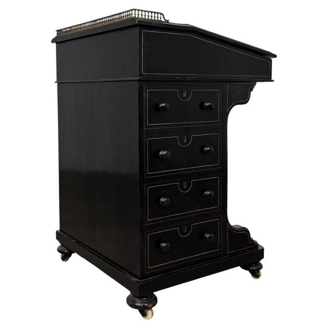 Brown Antique English Ebonised Davenport Desk with Red Leather, 1800s For Sale - Image 8 of 14