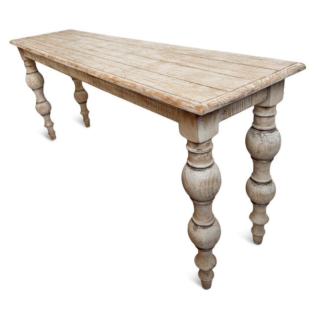 Washed Ball Leg Console Table For Sale In Los Angeles - Image 6 of 8