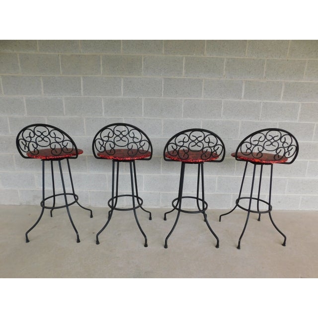 Vintage Mid-Century Wrought Iron Bar Stools Attributed to Authur Umanuff - Set of 4 For Sale - Image 10 of 12