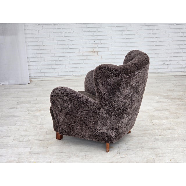 Vintage Danish Reupholstered Chair in Sheepskin, 1960s For Sale - Image 4 of 18