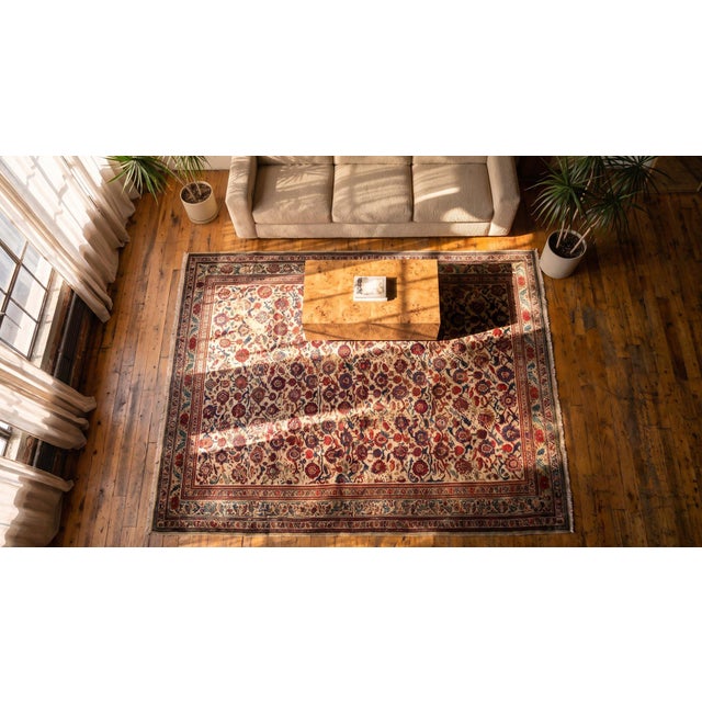 Light Yellow 1880s Yellow Paisley Geometric Antique Persian Mishan Malayer Rug 4'2" X 6'6" Knotted Wool Carpet For Sale - Image 8 of 9