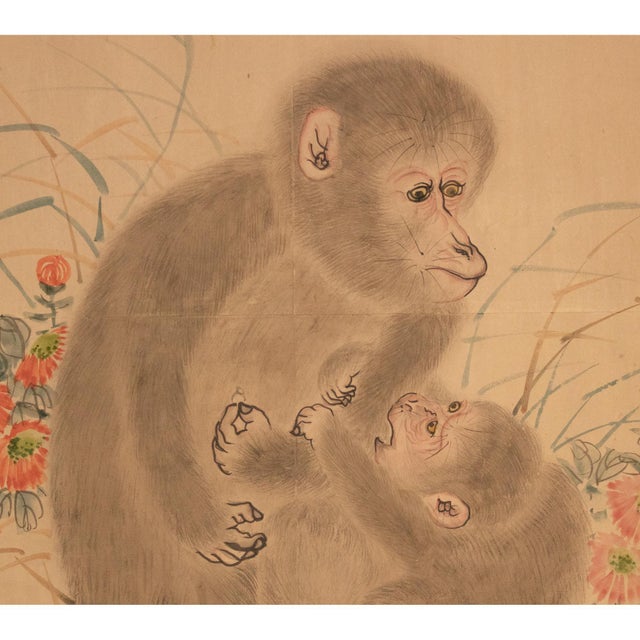 Japanese XL Meiji Era After Mori Sosen "Ten Monkeys and Pine Tree", Antique Japanese Byobu Screen For Sale - Image 3 of 12