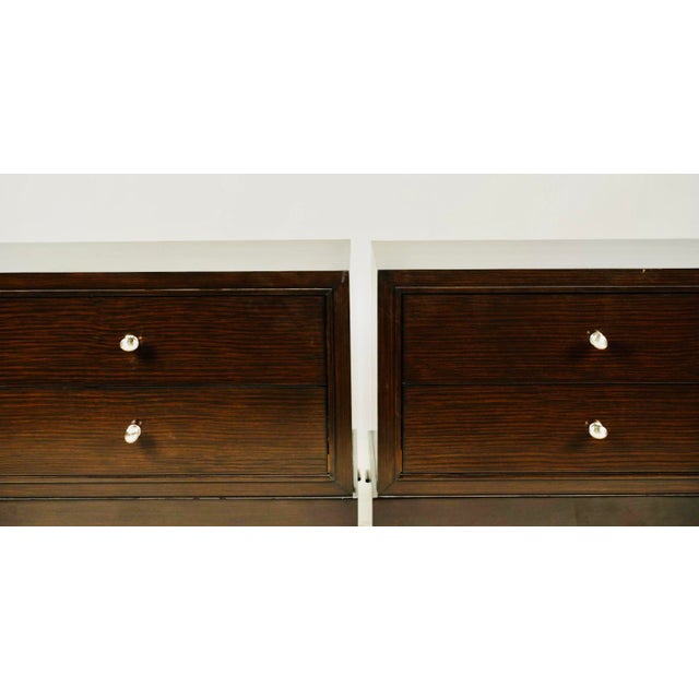 Early 21st Century Pair of Modernist Wood Nightstands — 2-Drawer Chest / Bedside Tables For Sale - Image 5 of 7