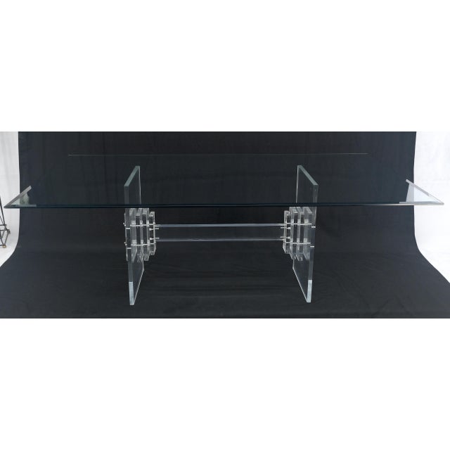 Mid-Century Modern Large 7' Long 3/4" glass Top Thick Lucite Base Dining Conference Table For Sale - Image 3 of 8