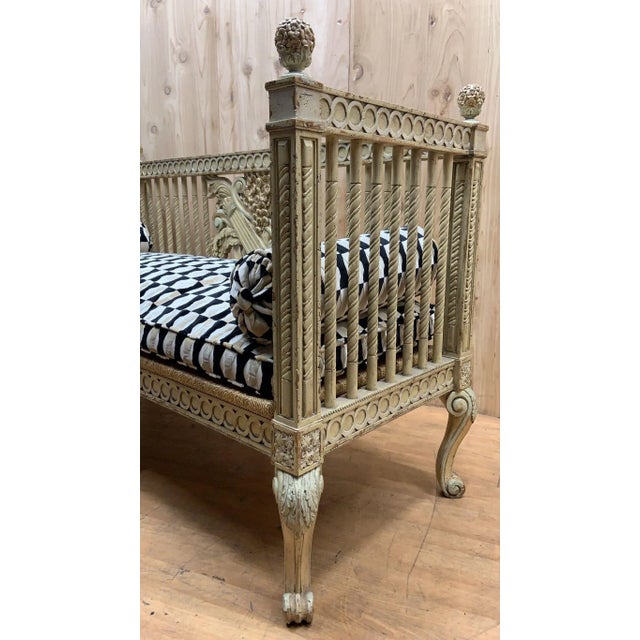 Textile Vintage Italian Neoclassical Carved Ornate Settee Newly Reupholstered For Sale - Image 7 of 12