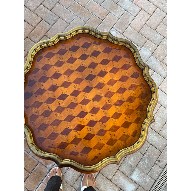 Vintage French Style Two-Tier Parquetry Side Table With Brass Gallery For Sale - Image 10 of 13