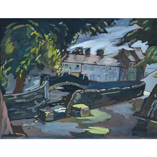 Kitty Wilmer O'Brien Village Scene Gouache Painting, Circa 1940s For Sale
