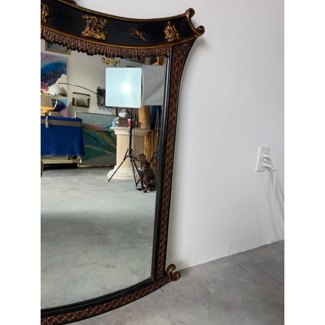 Black Vintage Palm Beach Chinoiserie Pagoda Overmantel Wall Mirror With Gilt & Black Lacquer Frame Description For Sale - Image 8 of 13