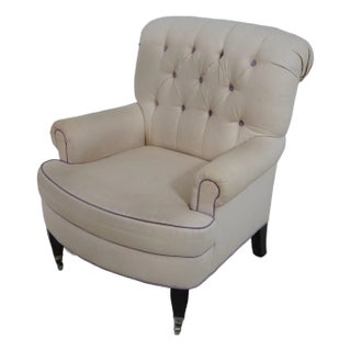 Tufted Roll Back Cream Club Chair For Sale