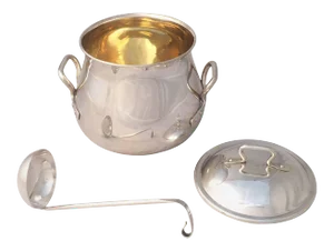 French Silver Bowl or Tureen with Lid and Ladle