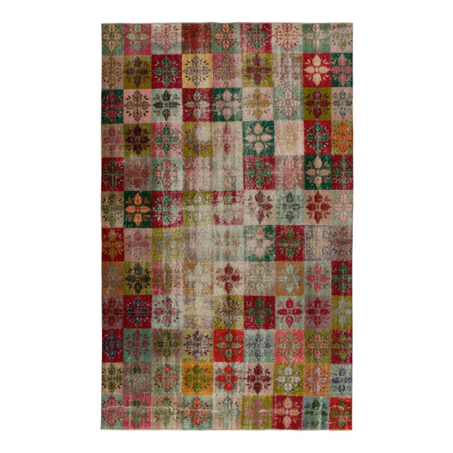 Rug & Kilim 1960s Vintage Distressed Rug in Multicolor Geometric Pattern, Floral Motifs For Sale - Image 4 of 7