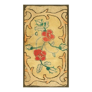 Considerable Yellow Mustard Color With Lovely Florid Design Antique American Hooked Rug For Sale