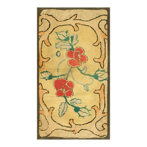 Considerable Yellow Mustard Color With Lovely Florid Design Antique American Hooked Rug
