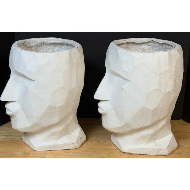 Pair of Large Cubist Head Form Planter Vases, Postmodern, 2000s For Sale - Image 10 of 12
