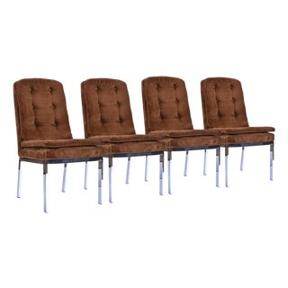 1970s Mid-Century Modern High Back Parsons Chairs in Chrome & Velvet For Sale
