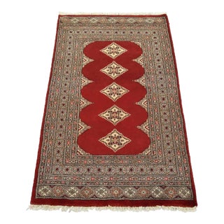 Bokhara Jaldar Rug 3′ X 4’11” Red Wool Tribal Hand-Knortted Oriental Carpet For Sale