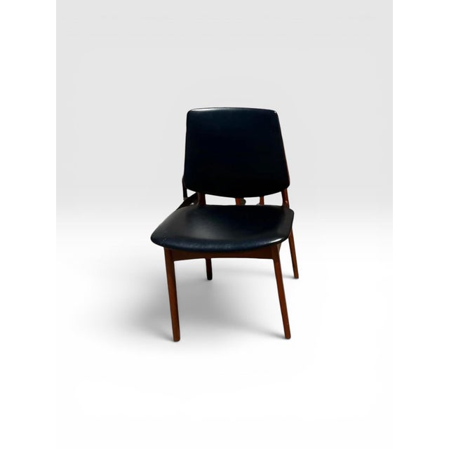Pair of Danish Modern Teak Dining Chairs With Original Black Vinyl Upholstery, Denmark, Circa 1960s For Sale - Image 4 of 5