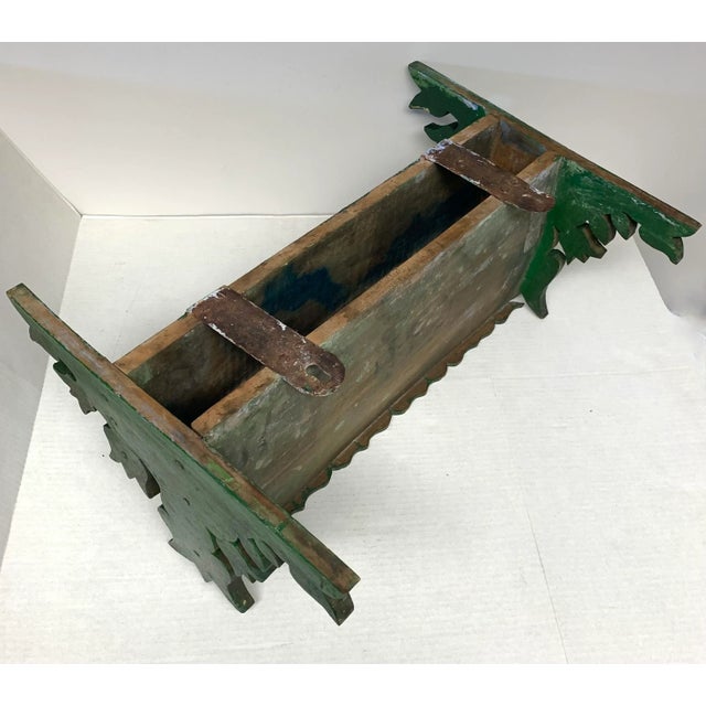 Green 1930s Handmade Kitchen Shelf With Tulip Flowers Folk Art For Sale - Image 8 of 12
