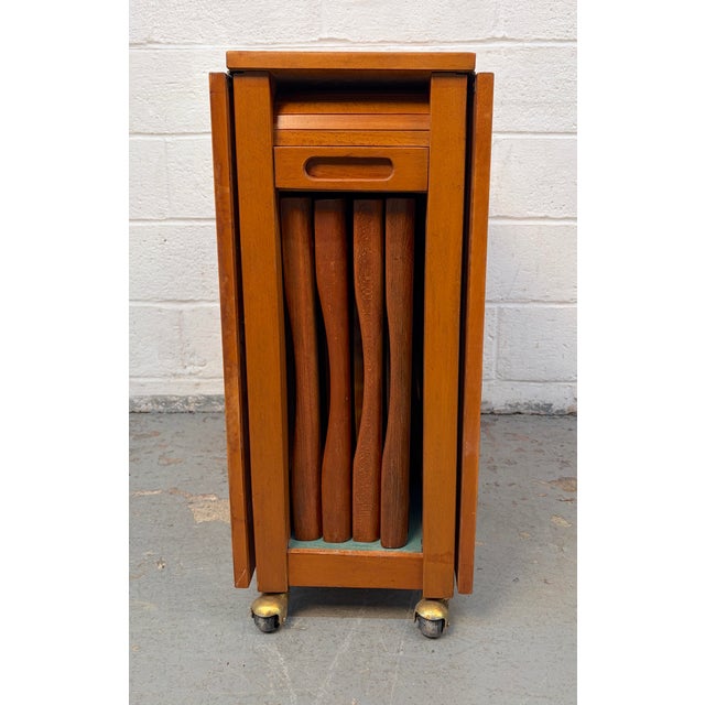 Mid 20th Century Romanian Drop Leaf Hide a Way Table W/ Four Folding Chairs For Sale - Image 12 of 17