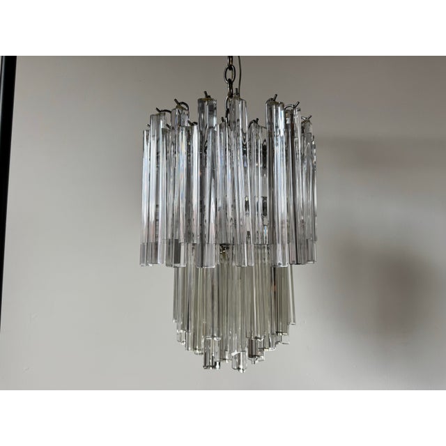 Mid-Century Modern 70's Vintage Italian Venini Triedri Clear Murano Glass Chandelier For Sale - Image 3 of 12