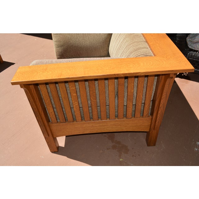 1980s Mission Oak Couch Chair & Ottoman 3 Piece Set by Quality Fabrications - Amish Made - Stickley Style For Sale - Image 4 of 18