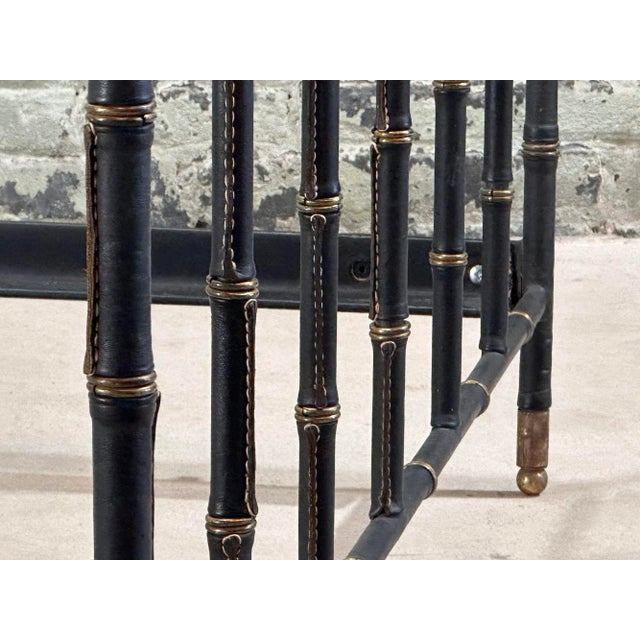 Animal Skin Jacques Adnet Leather and Brass Full Size Bed Frame, France 1950 For Sale - Image 7 of 13
