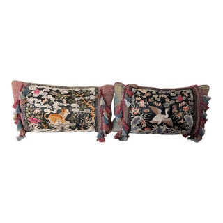 Pair of Antique Chinese Imperial Embroidered Silk Rank Badge Pillows For Sale