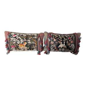 Pair of Antique Chinese Imperial Embroidered Silk Rank Badge Pillows