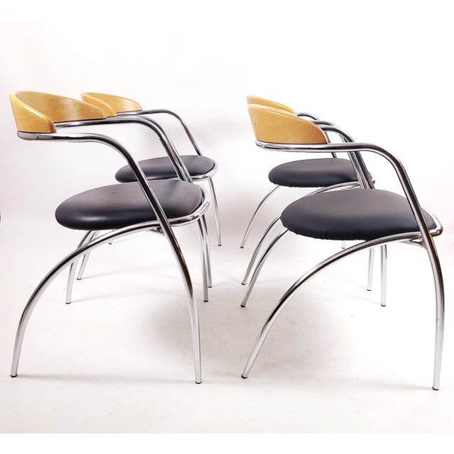 A set of chairs from the renowned brand Effezeta, Italy, 1980s. The chairs are in good condition, the chrome part is in...