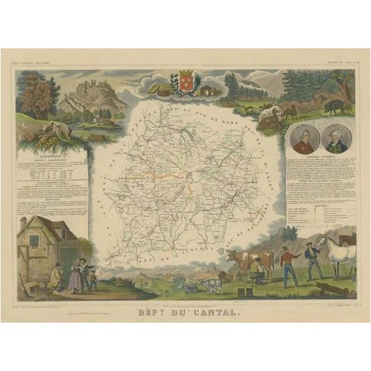 Map of the French Department of Cantal For Sale