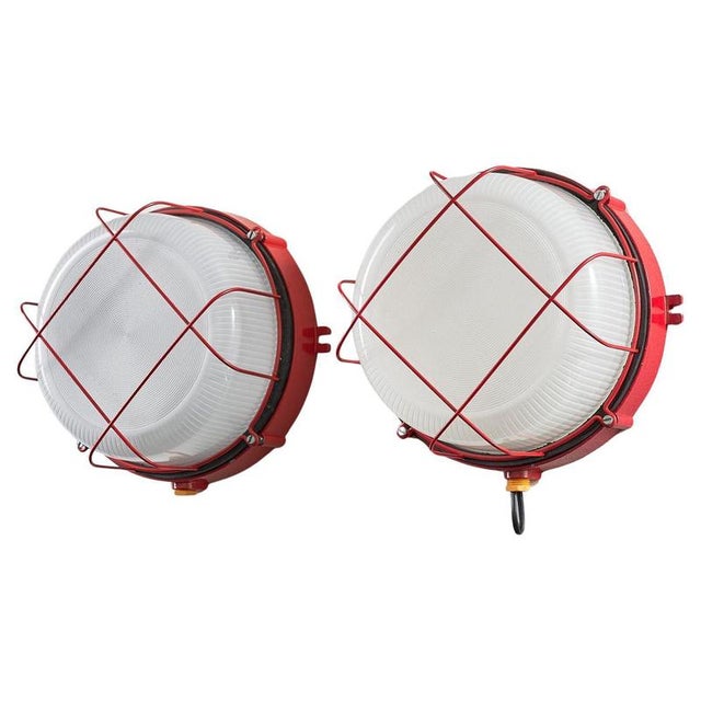1970s Red Marine Cage Lamps, 1970, Set of 2 For Sale - Image 5 of 5