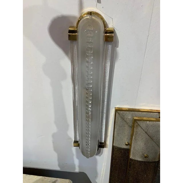 Modern Frosted Murano Glass and Brass Sconces - a Pair For Sale - Image 3 of 6