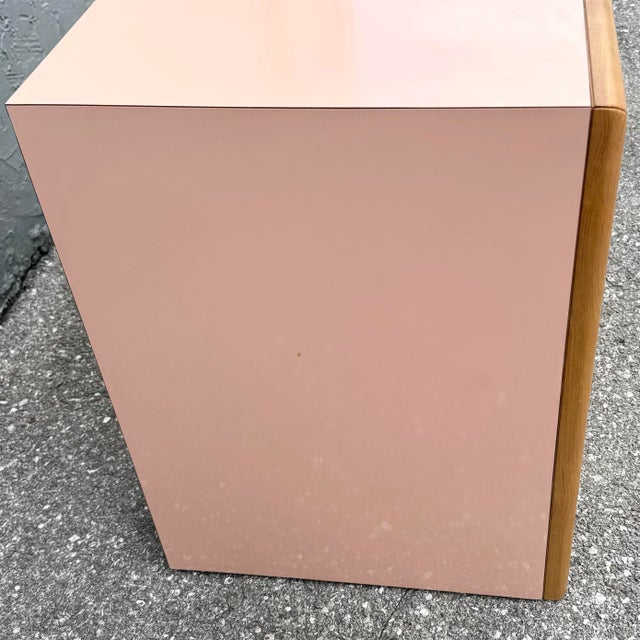 Postmodern Pink Gloss Laminate and Oak Nightstand For Sale In West Palm - Image 6 of 8