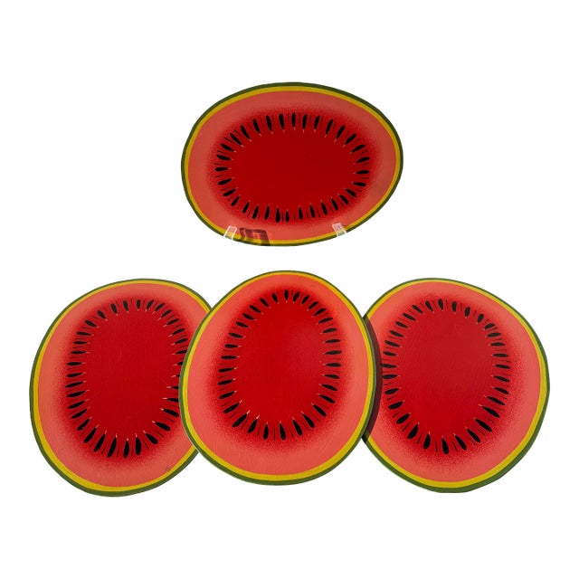 Lacquered Wood Watermelon Placemats With Rubberized Bottoms- Set of 4 For Sale