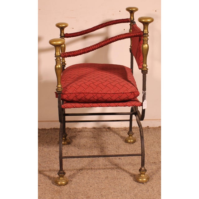 Curule Armchair in Wrought Iron and Bronze, 1890s For Sale - Image 3 of 13