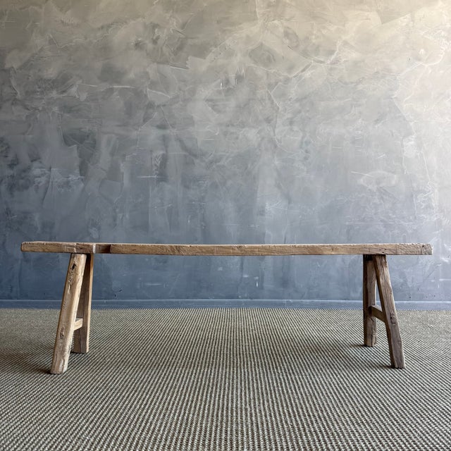 Wood Late 20th Century Elm Wood Skinny Bench #B92 For Sale - Image 7 of 8