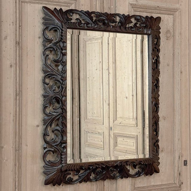 Late 19th Century 19th Century Renaissance Revival Hand-Carved Oak Mirror For Sale - Image 5 of 15
