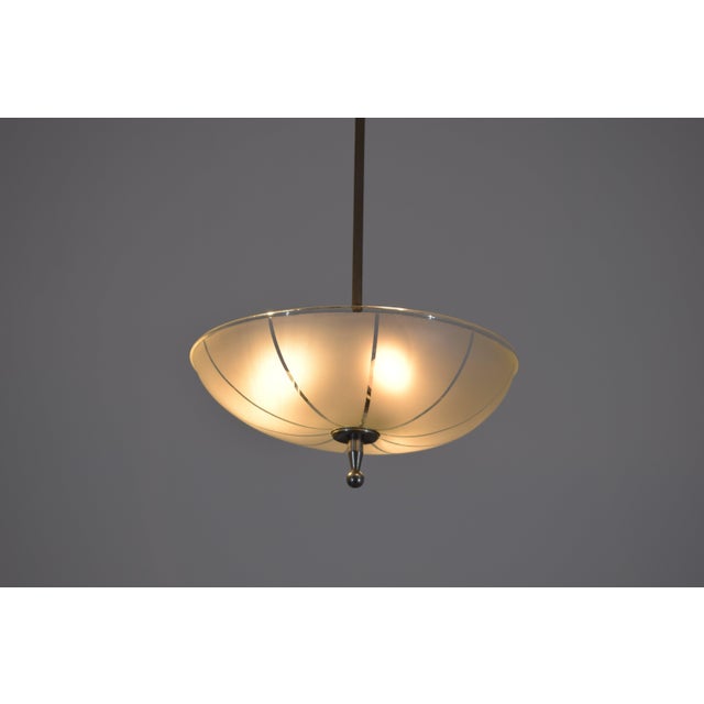 1940s Vintage Glass Disc Pendant Light, 1940s For Sale - Image 5 of 11
