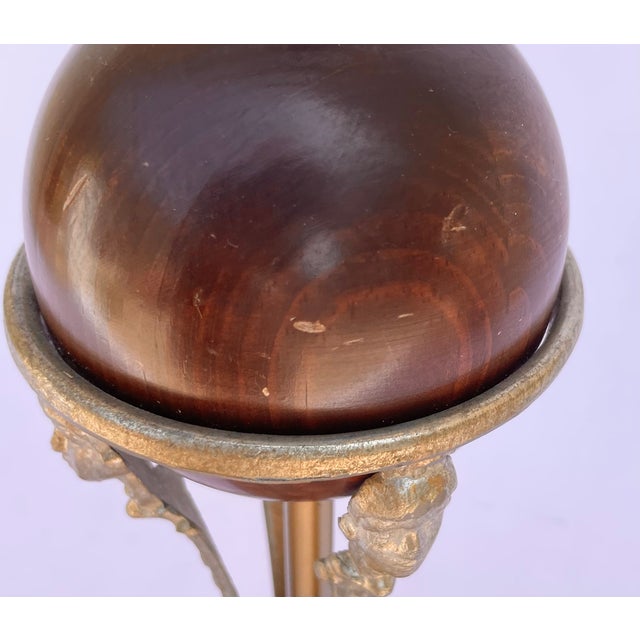Wood Vintage Roger Abbey Art Deco Wood Globe & Figural Table Lamp For Sale - Image 7 of 11
