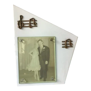 1950s Milk Glass Picture Frame with Musical Notes