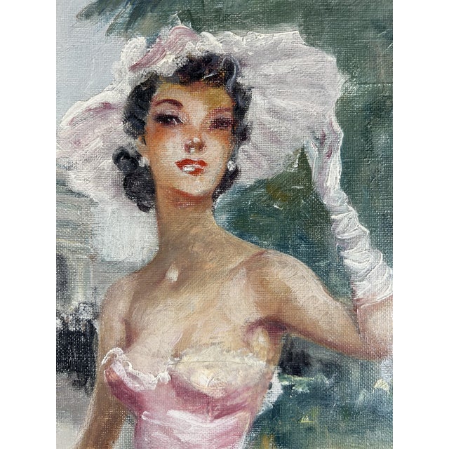 1950s Eugène Lelièpvre, Woman in a Pink Dress in Front of the Arc De Triomphe, Paris, 1950s, Oil on Canvas, Framed For Sale - Image 5 of 13