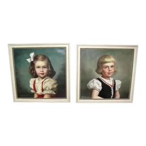 Pair of Vintage American Oil on Canvas Paintings Louise Altson Dated 1950's