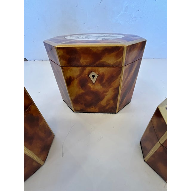 Paint Artist Hand Painted Faux Tortoise & Pen & Ink Decorative Boxes - Set of 3 For Sale - Image 7 of 18