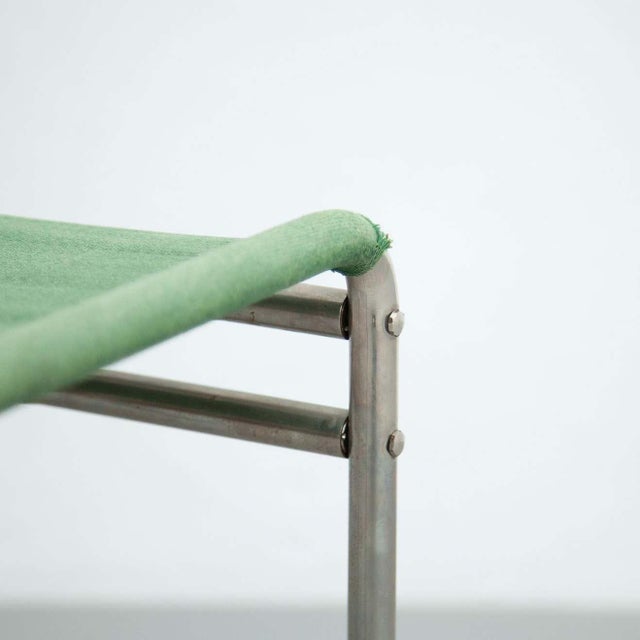 Mid-Century Modern Tubular Steel Chair with Green Fabric For Sale - Image 6 of 18