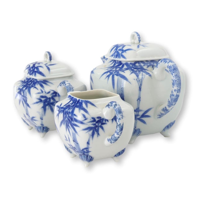 Late 19th Century Japanese Meiji Porcelain Bamboo Tea Set, 3 Pieces For Sale - Image 9 of 12