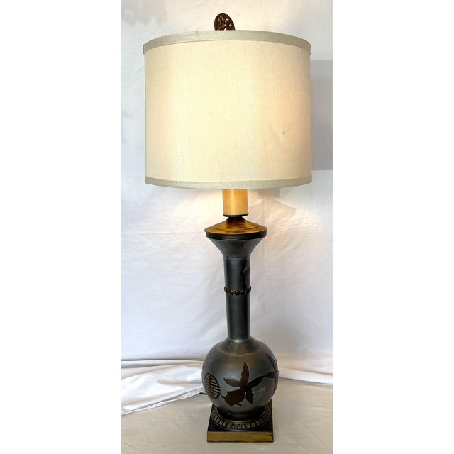 Chinoiserie Vintage Chinoiserie Metal Lamp With Raised Koi Fish Design Circa 1970's For Sale - Image 3 of 12